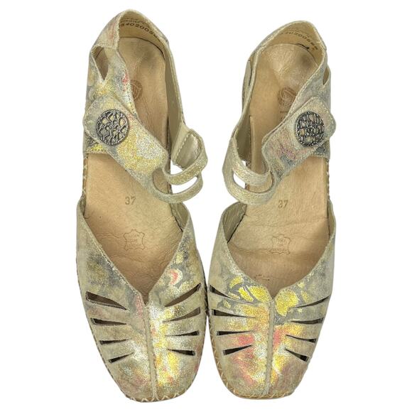 Remonte Women's Shoes 37 6 Gold Metallic Floral Leather Mary Jane Comfort - Picture 2 of 9